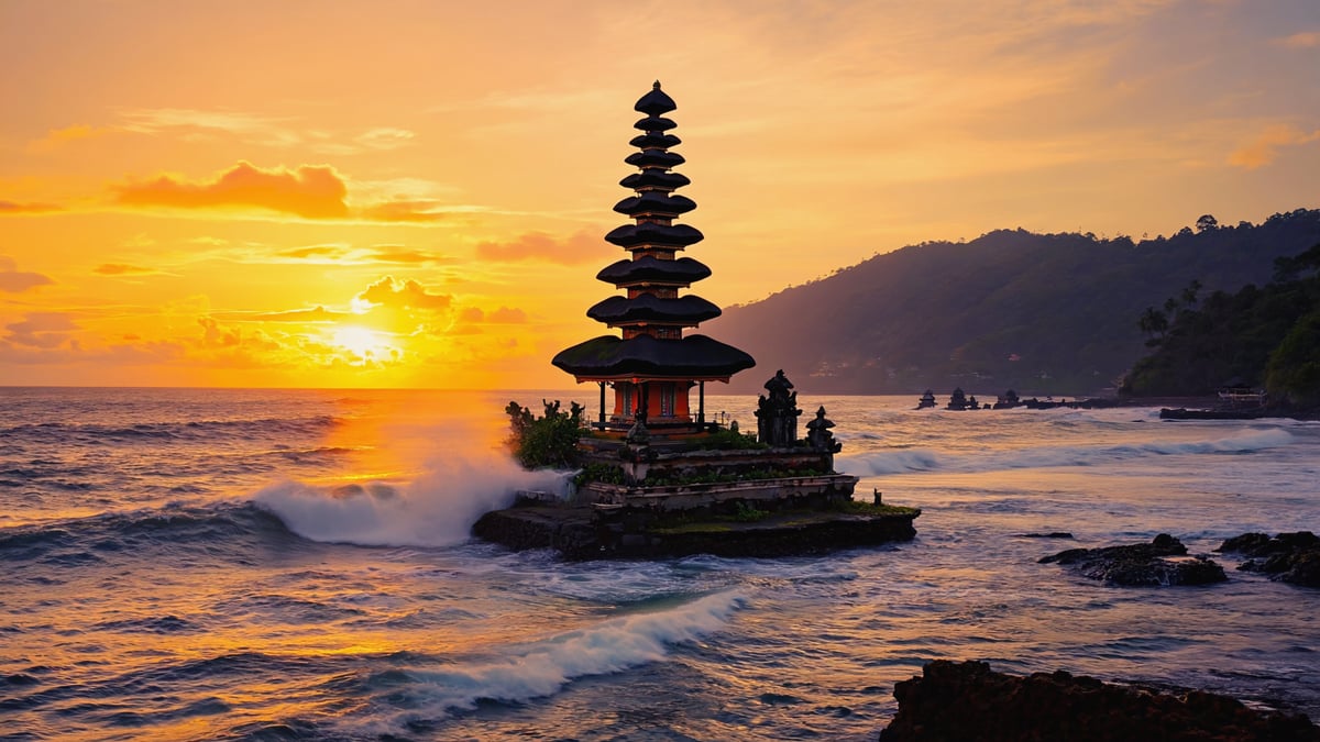 Tanah Lot sea temple at sunset