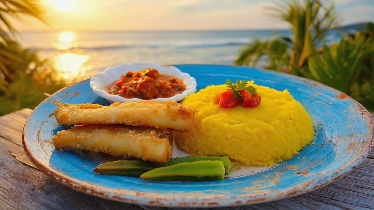 Bajan flying fish and cou-cou dish