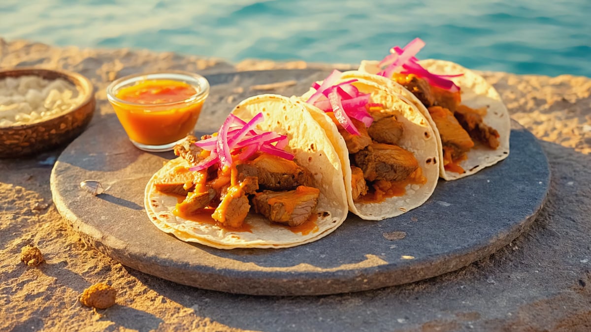 Yucatecan cochinita pibil tacos and salsa