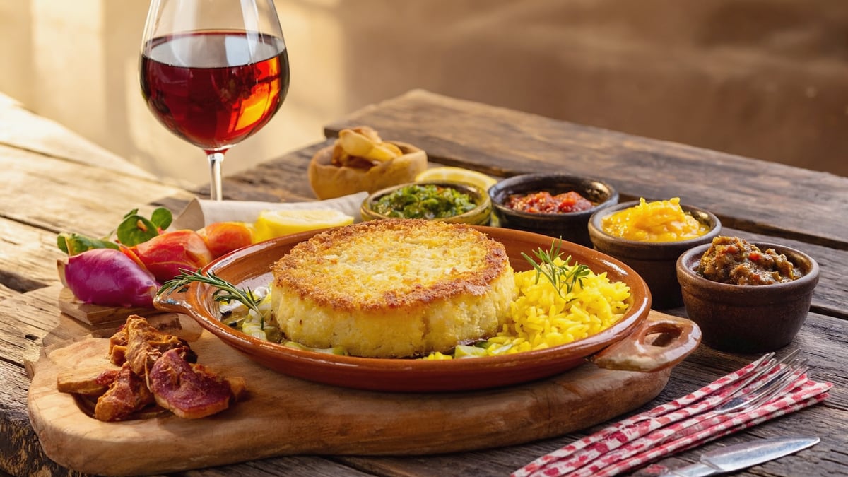 Cape Malay bobotie dish with yellow rice
