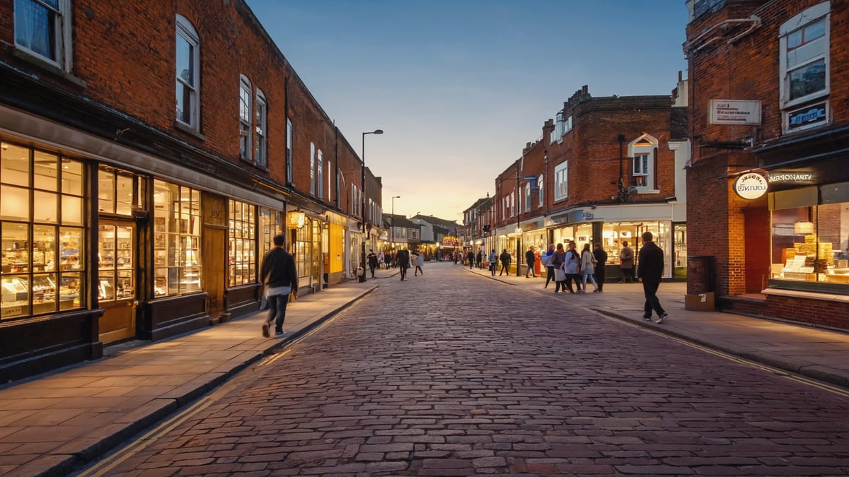 Complete UK street life at dusk