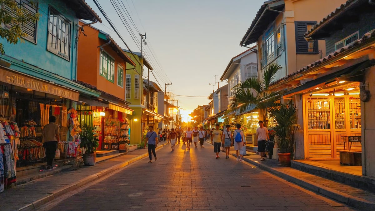Costa street life at dusk