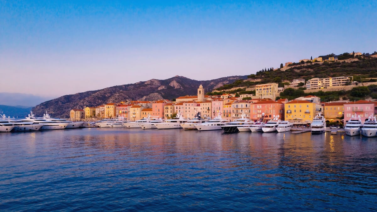 Hvar harbour yachts and lavender fields