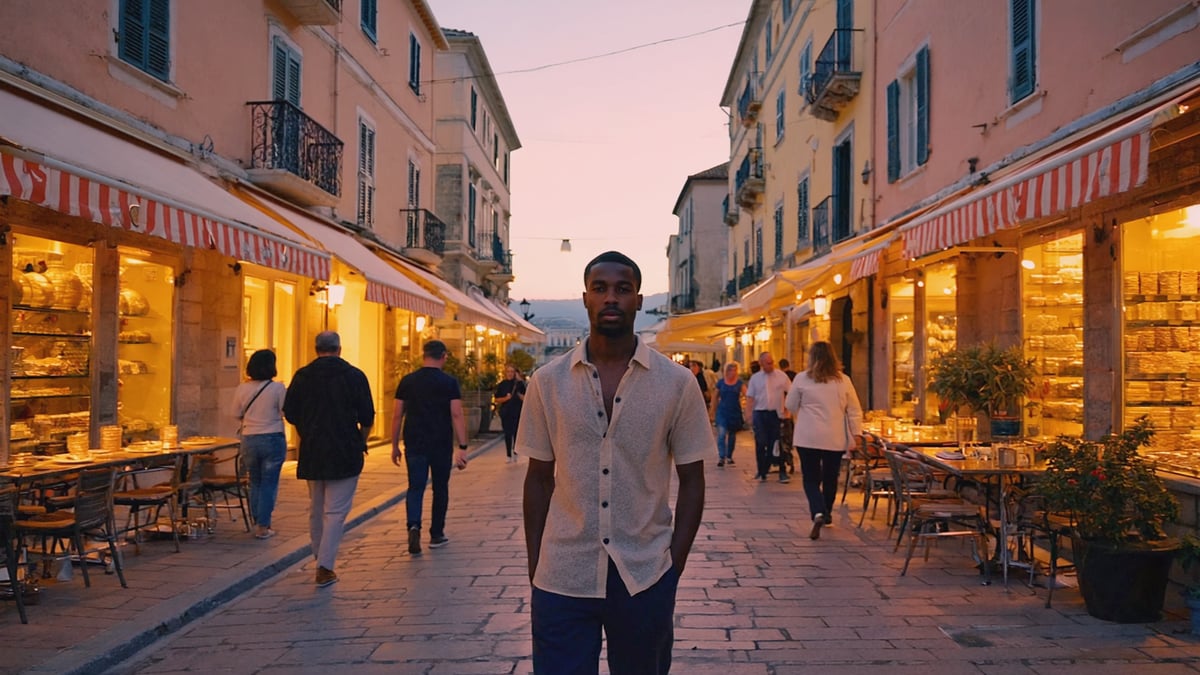 French Riviera Holiday street life at dusk