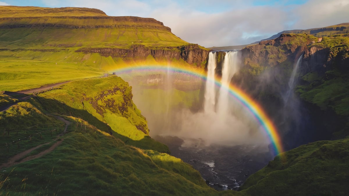 Seljalandsfoss waterfall walking behind curtain