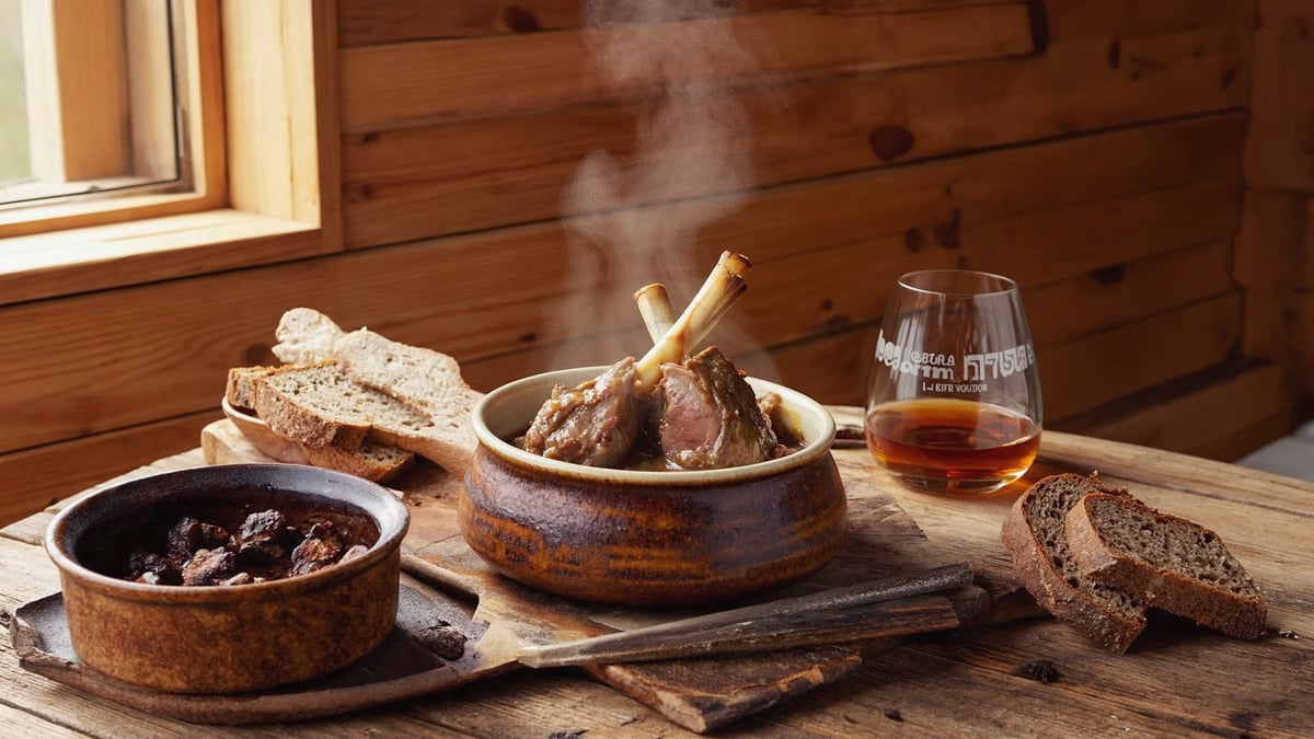 Icelandic lamb stew in a cosy wooden cabin