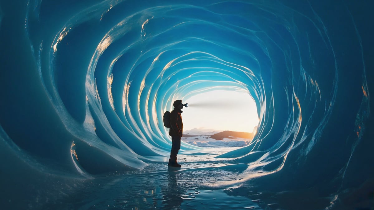Vatnajökull glacier ice cave blue light