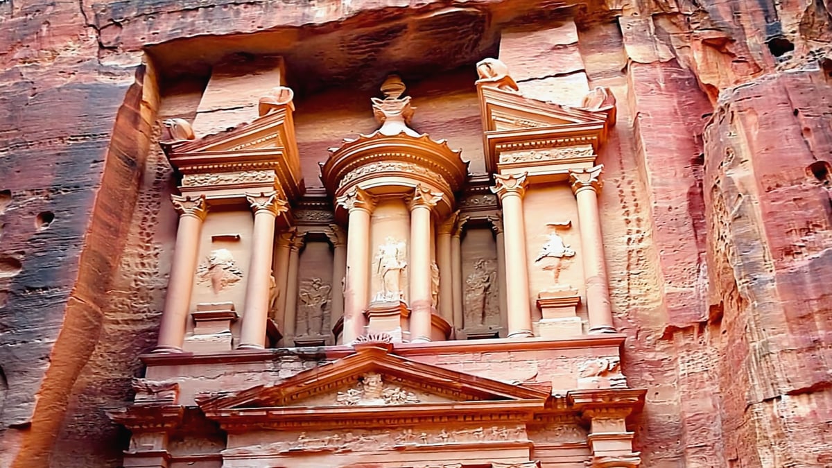 Petra Monastery ancient Nabatean facade closeup