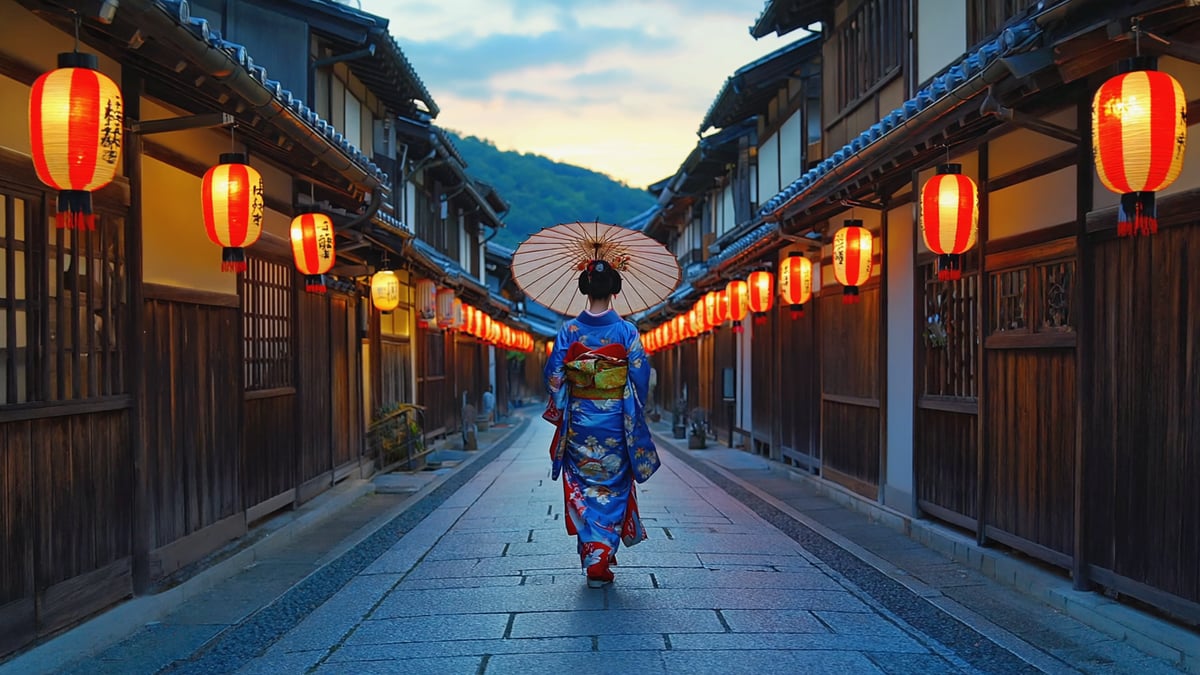 Kyoto Gion district traditional wooden teahouses