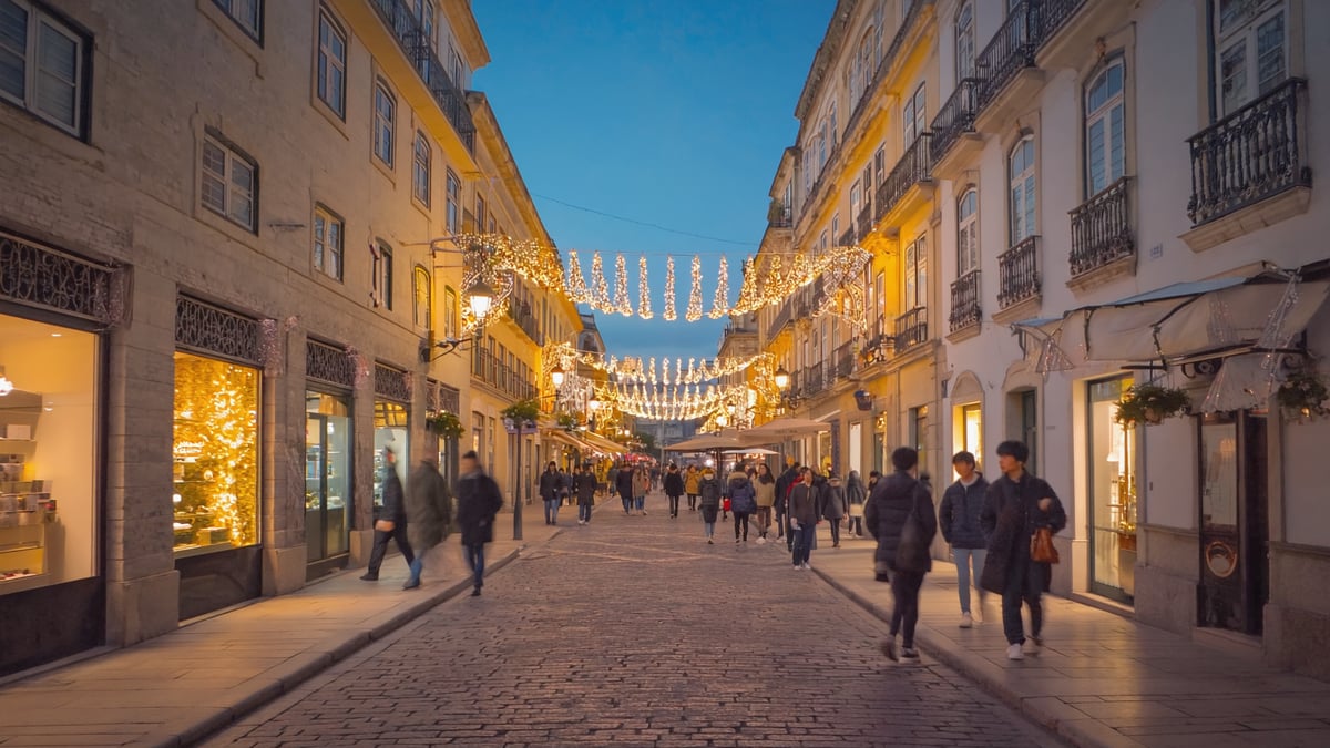 Lisbon Holiday street life at dusk