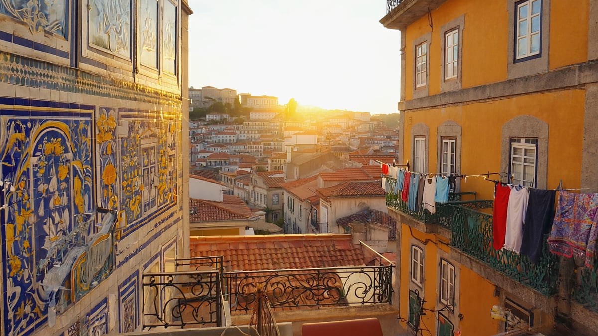 Lisbon Alfama district colourful tile facades