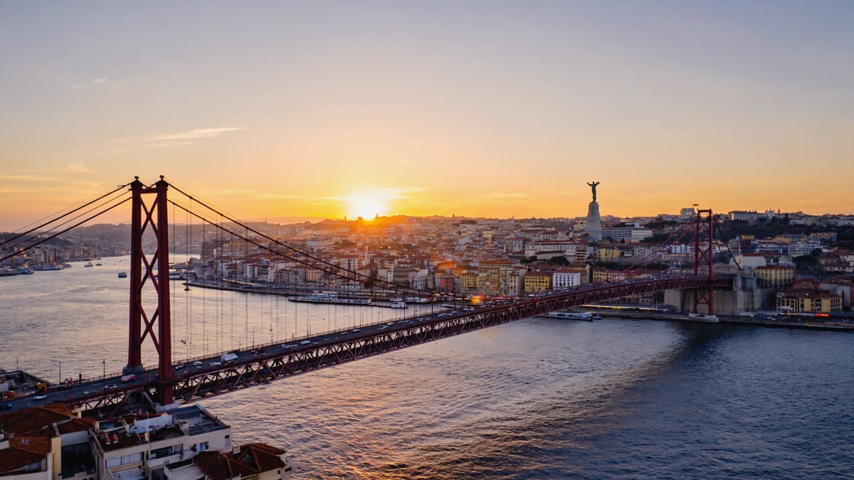 Lisbon 25 de Abril suspension bridge riverside view