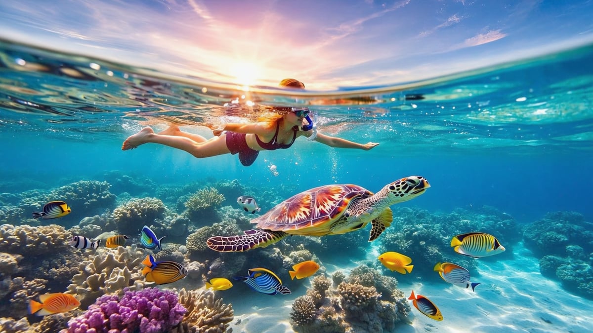 Maldives coral reef snorkelling with fish