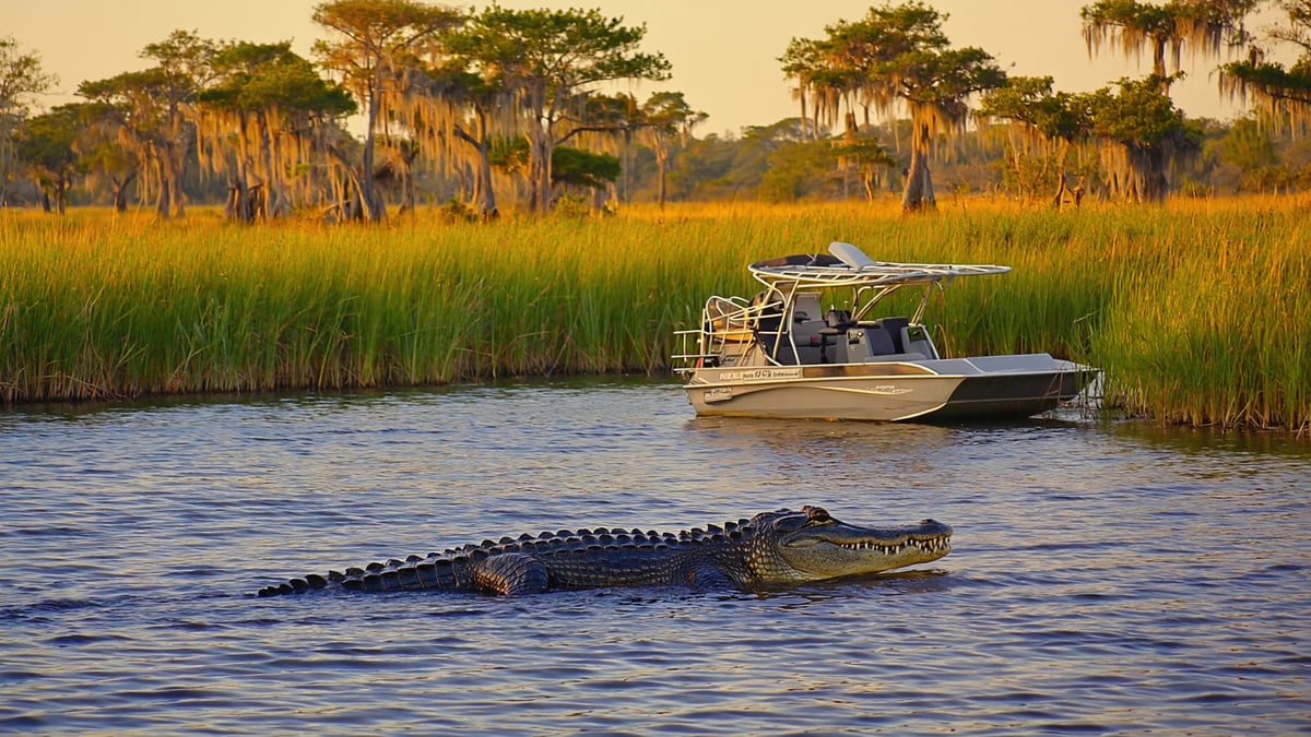 Everglades airboat and alligator close up