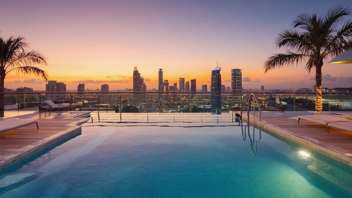 Miami Beach rooftop pool and skyline