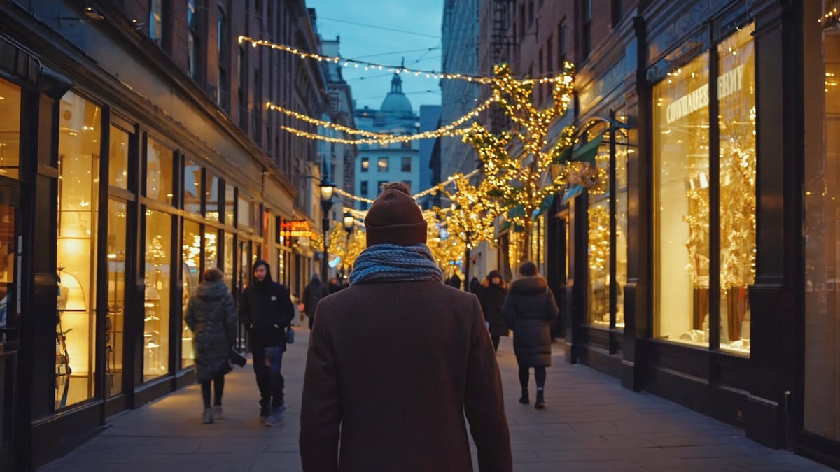 New York City Holiday street life at dusk