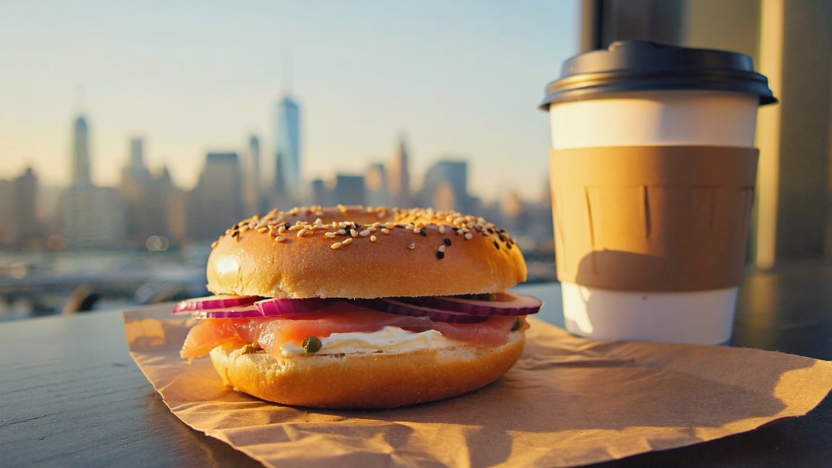 New York bagel with lox and cream cheese