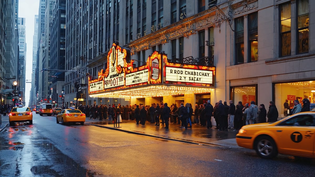Broadway theatre marquee lights at night