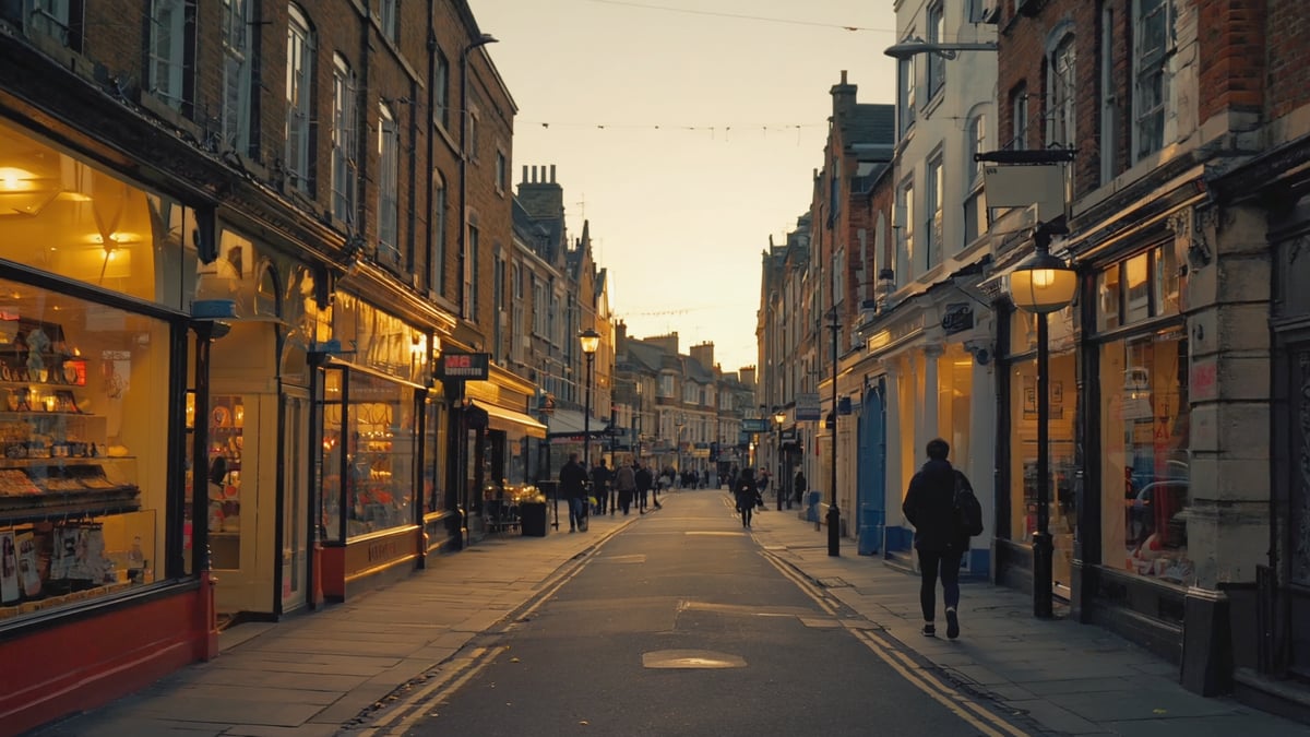 Practical UK street life at dusk