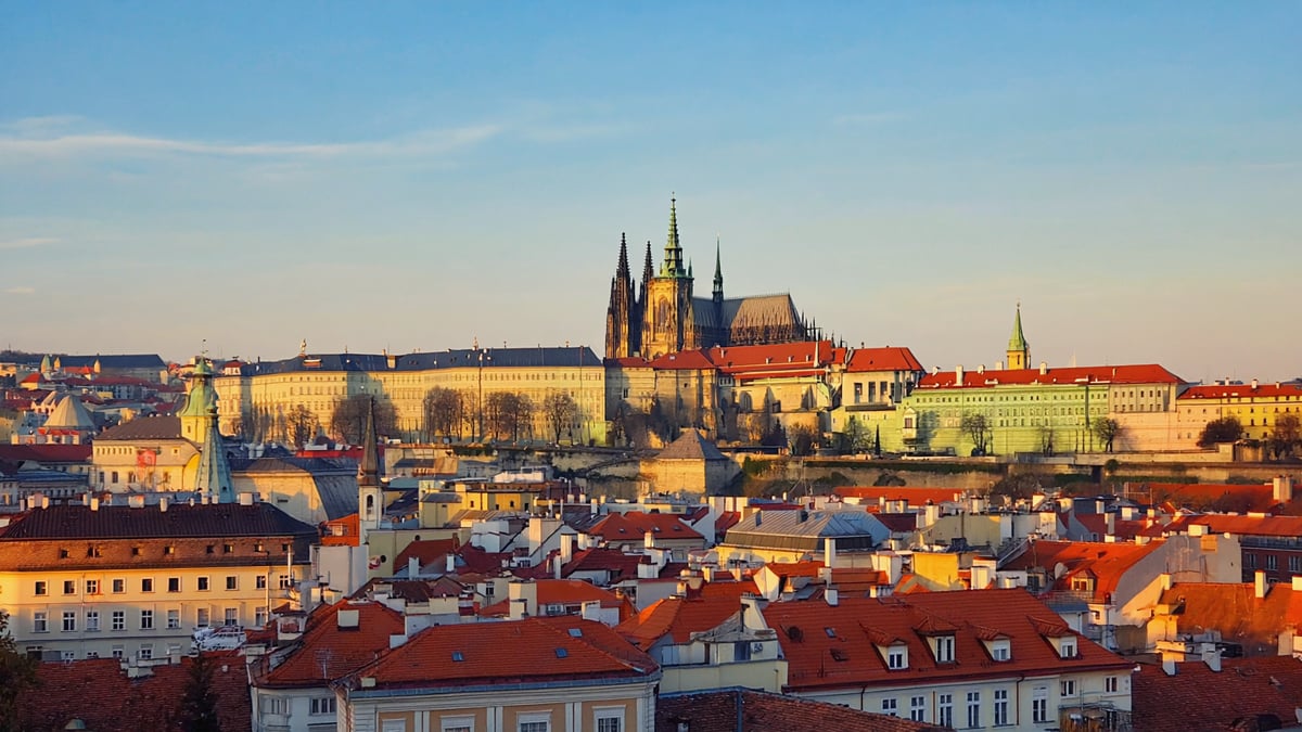 Prague Castle and St Vitus Cathedral gothic spires