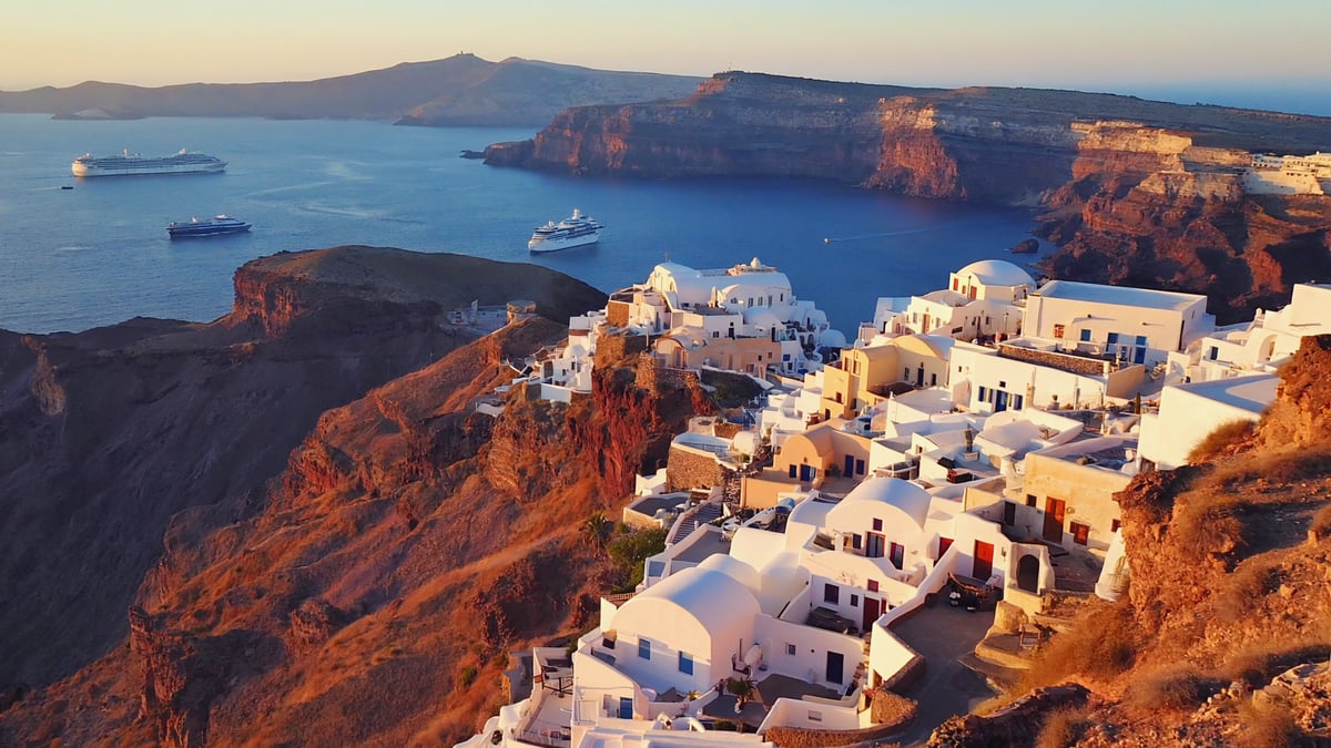 Santorini caldera cliffs and white villages