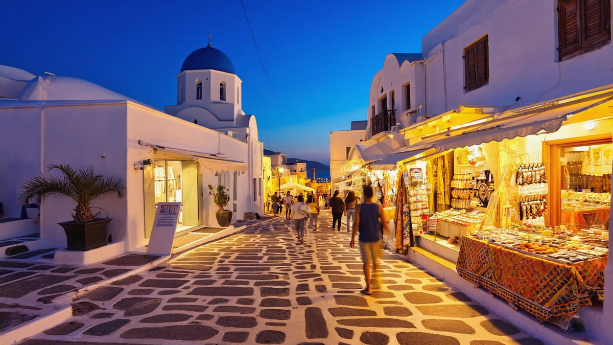 Santorini street life at dusk