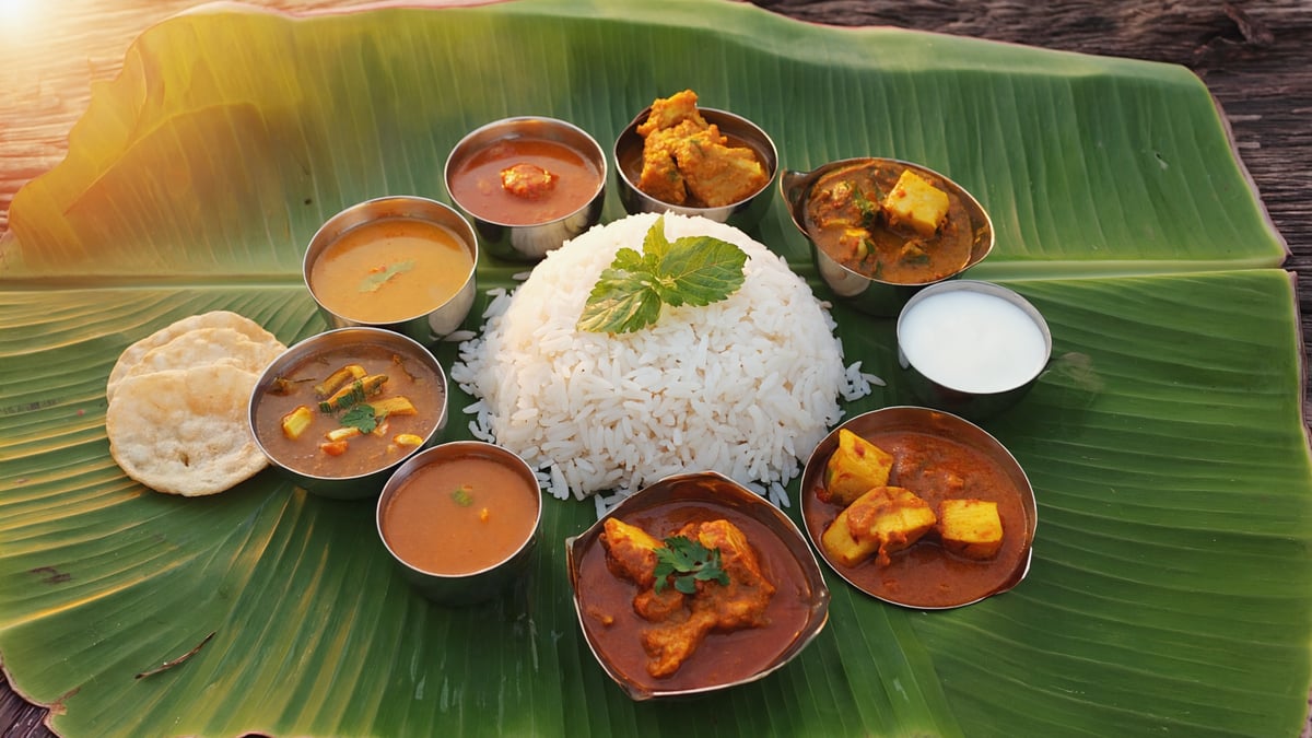 Sri Lankan rice and curry traditional platter