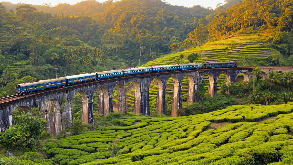 Nine Arch Bridge train crossing through jungle