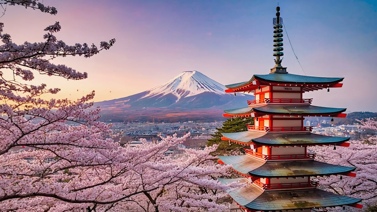 Mount Fuji from Chureito Pagoda at dawn